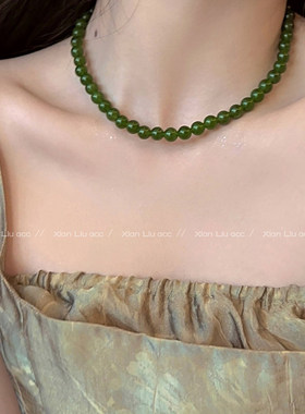 新中式绿色玉髓玛瑙串珠锁骨链