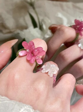 紫罗兰花朵串珠树脂食指戒叠戴