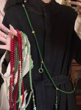 新中式国风翡翠玉石流苏毛衣链女