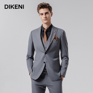 【品质羊毛】迪柯尼新意式高定西服外套男正装质感灰条纹西装礼服