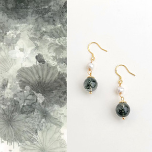 国风原创天然水晶绿幽灵耳环珍珠耳钩新中式古风气质耳饰2025新款