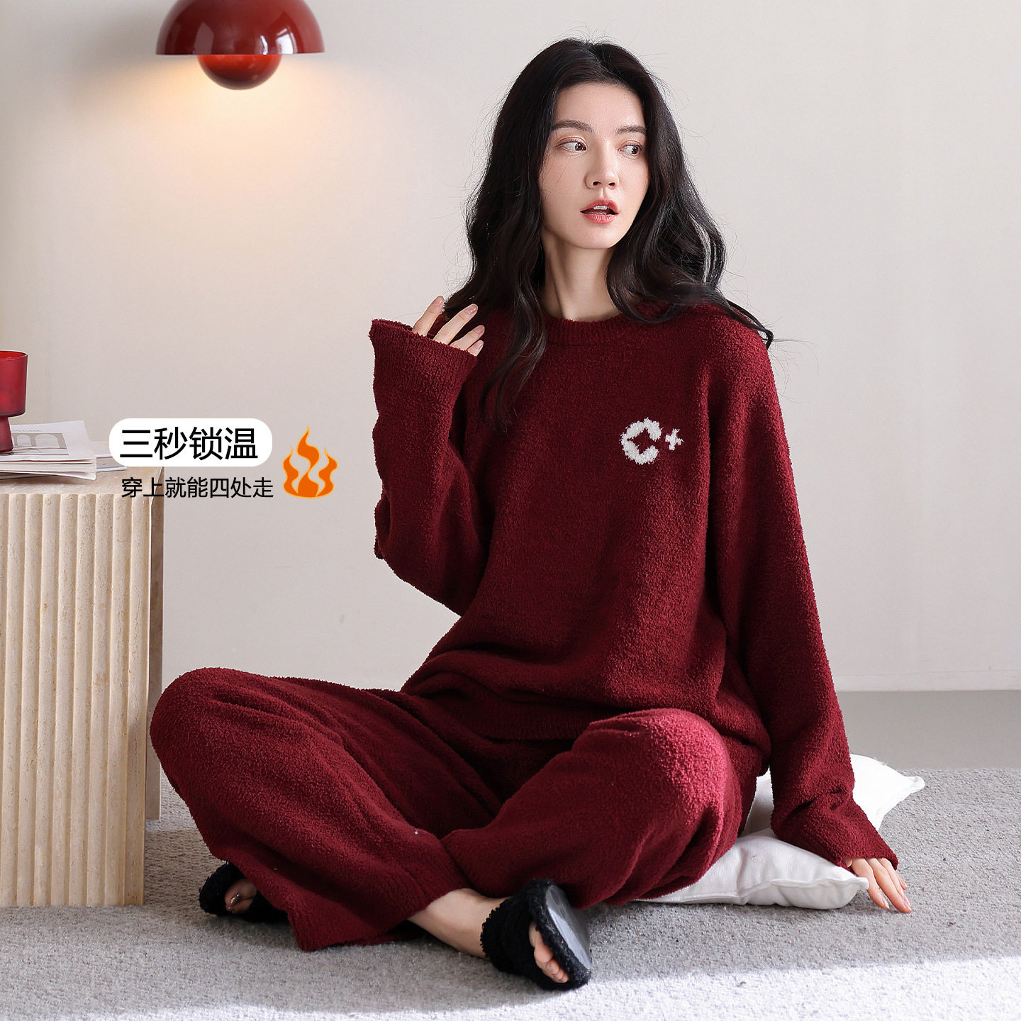 半边绒睡衣女冬季加绒加厚珊瑚绒红色本命年软绵绵外穿家居服套装,女士内衣/男士内衣/家居服,睡袍/浴袍,淘宝优惠券,粉丝福利购,淘宝优惠卷