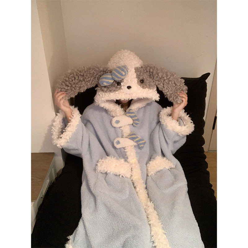 韩系氛围感软糯可爱卡通珊瑚绒睡衣女秋冬加厚加绒保暖家居服睡裙,女士内衣/男士内衣/家居服,睡袍/浴袍,淘宝优惠券,粉丝福利购,淘宝优惠卷