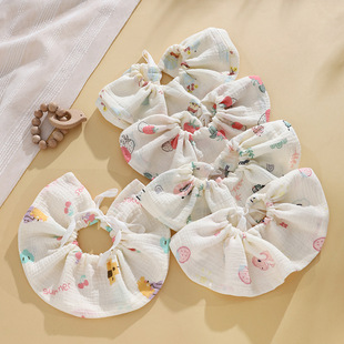 婴儿抽绳围嘴卡通a类纯棉吃饭围兜四层纱布口水巾可旋转春夏宝宝