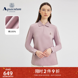 Aquascutum/雅格狮丹秋冬新品女简约通勤纯棉长袖商务POLO衫气质