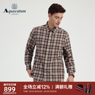 Aquascutum/雅格狮丹秋冬新品男纯棉商务休闲法兰绒格纹衬衫通勤