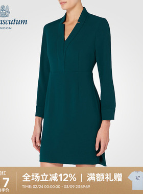 Aquascutum/雅格狮丹女士秋装时尚纯色V领长袖连衣裙Q3873EL071