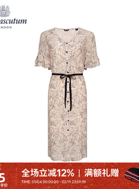 Aquascutum/雅格狮丹夏季女连衣裙V领短袖收腰a字显瘦Q4773EL041