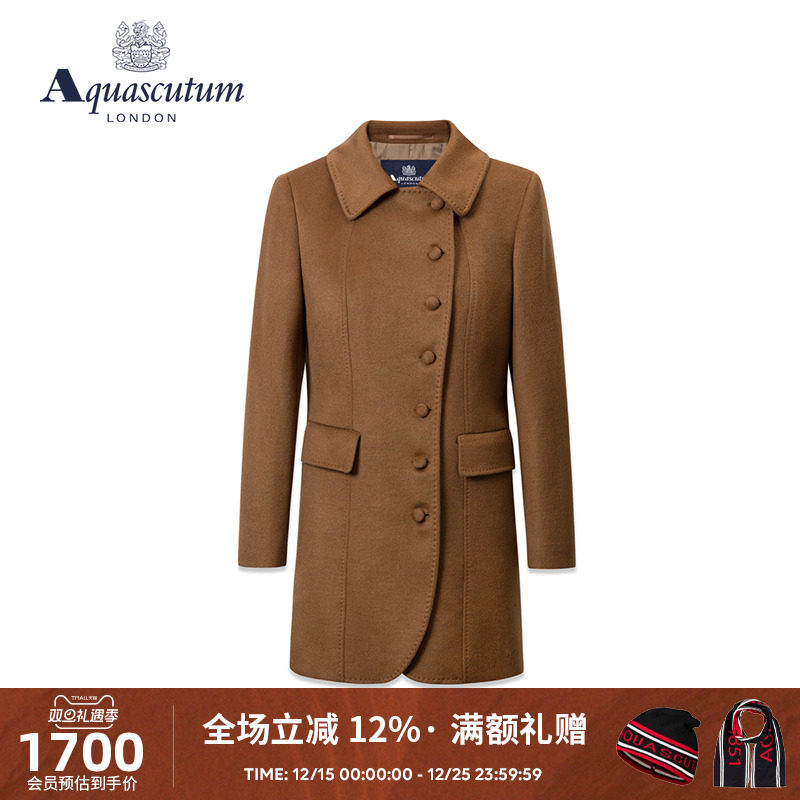 Aquascutum/雅格狮丹女士毛呢大衣中长款羊毛外套Q4850ML041