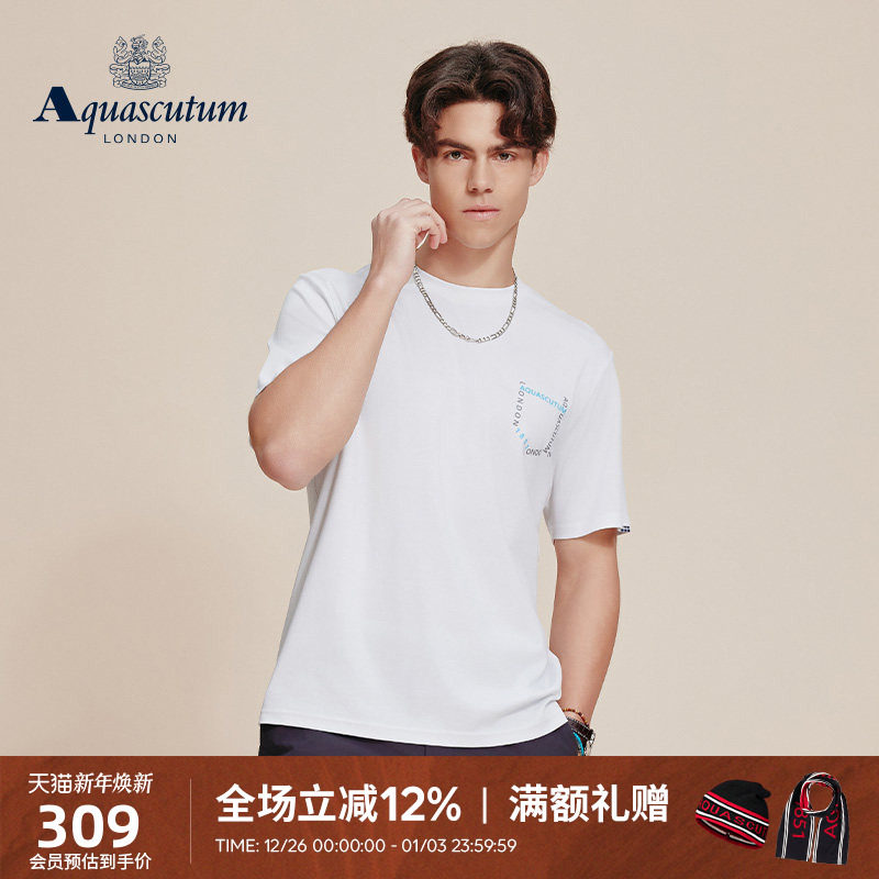 Aquascutum/雅格狮丹2025春夏新品男士简约时尚休闲圆领短袖T恤