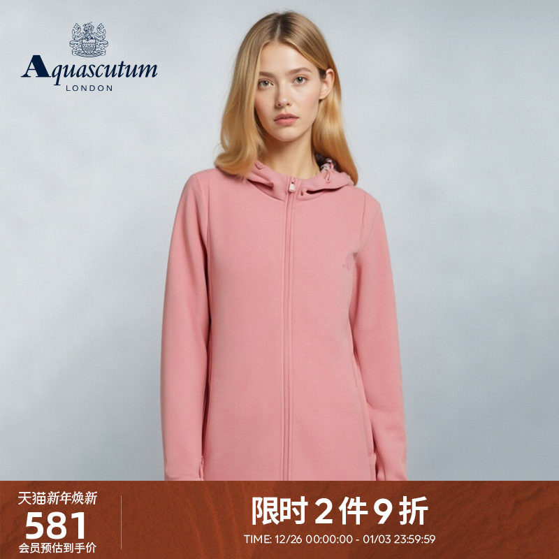 Aquascutum/雅格狮丹2025春夏新品女连帽开衫卫衣外套Q5068EL3A1