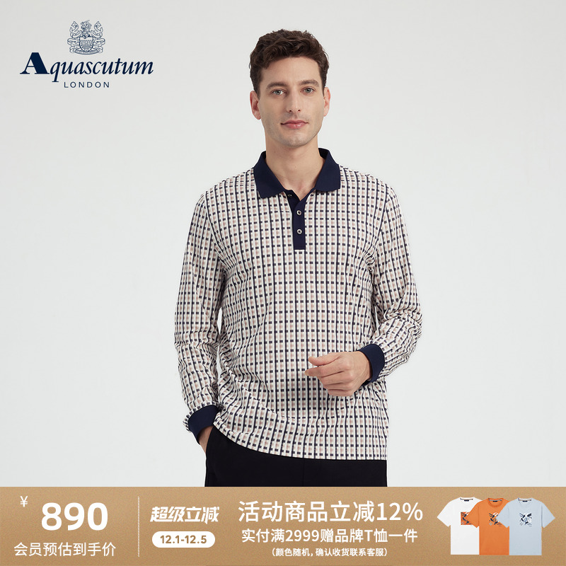 【100%棉】商务格纹长袖POLO衫