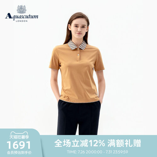 【100%棉】女士格纹翻领POLO