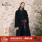 Aquascutum 毛呢大衣Q5050EL4A1 女黑色长款 雅格狮丹冬季 新品