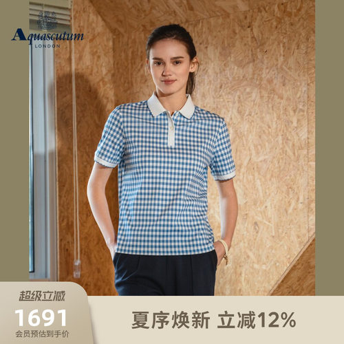 【100%棉】女商务休闲数码格polo