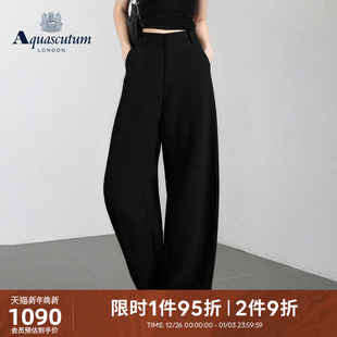 阔腿裤 Aquascutum 弯刀裤 女士黑色休闲长裤 雅格狮丹2025秋冬新品