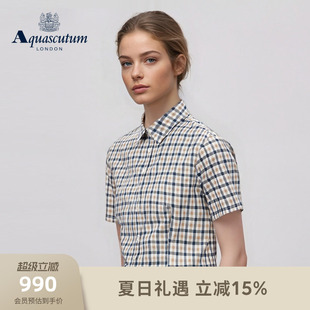 Aquascutum/雅格狮丹2026春夏新品女士商务休闲格纹短袖纯棉衬衫