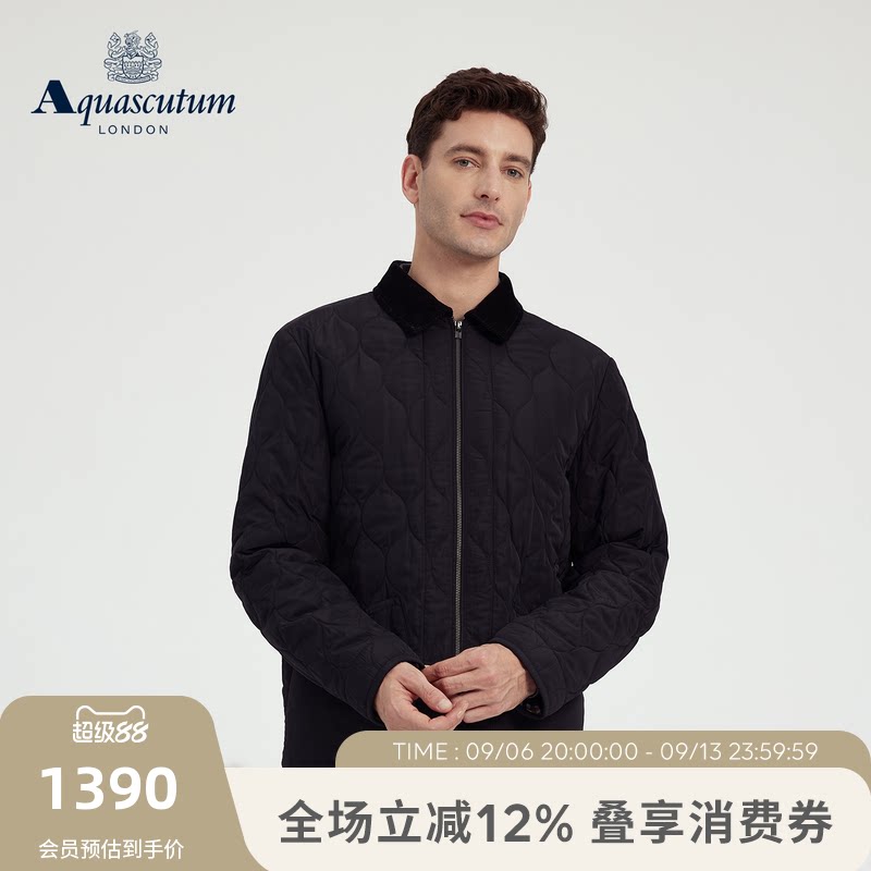 Aquascutum/雅格狮丹冬季新品男士简约葫芦绗线棉服黑色夹克通勤