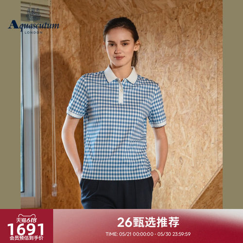 【100%棉】女商务休闲数码格polo