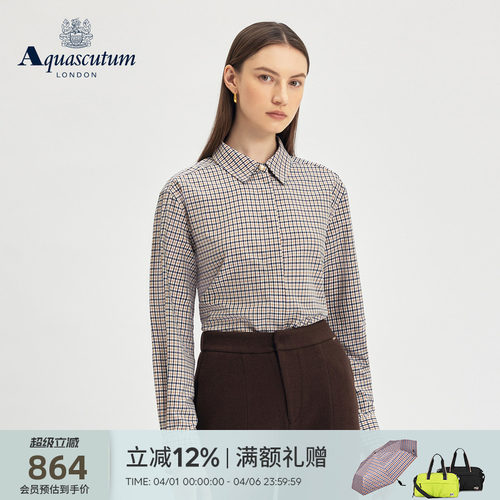 【雅格狮丹】女士格纹长袖衬衫