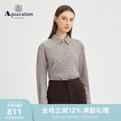 【雅格狮丹】女士格纹长袖衬衫