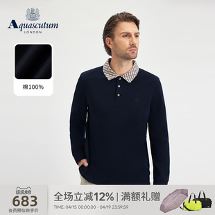 Aquascutum/雅格狮丹秋冬新品男士商务休闲纯棉格纹领POLO衫通勤
