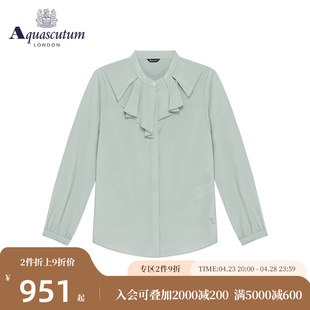 Aquascutum 纯色翻领宽松打底上衣Q4774EL051 衬衫 雅格狮丹女长袖