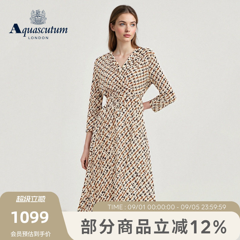 【雅格狮丹】V领条纹收腰连衣裙图片