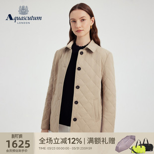 Aquascutum 女士简约休闲菱格翻领棉服外套气质 雅格狮丹秋冬新品