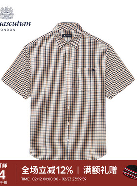 Aquascutum/雅格狮丹春夏新款男格纹短袖衬衫商务Q4966EM0A1