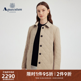 Aquascutum 女士简约休闲菱格翻领棉服外套 雅格狮丹2025秋冬新品