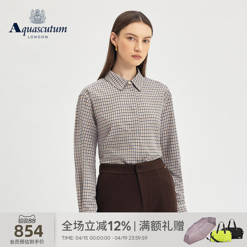 【雅格狮丹】女士格纹长袖衬衫
