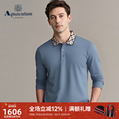 雅格狮丹秋冬新品 男士 纯棉格纹翻领长袖 Aquascutum T恤POLO衫 通勤