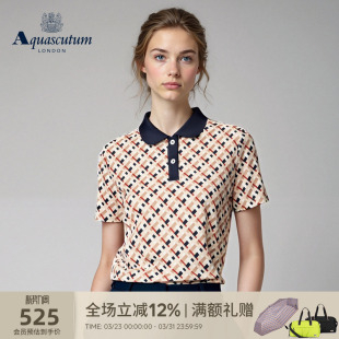 雅格狮丹夏季 POLO衫 新品 印花格纹纯棉短袖 气质 女时尚 Aquascutum