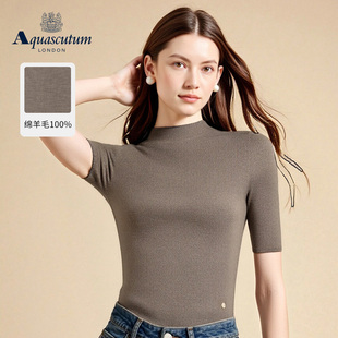 打底衫 女绵羊毛半高领针织短袖 雅格狮丹2025秋冬新品 Aquascutum