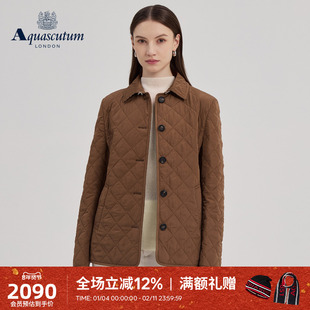 Aquascutum/雅格狮丹秋冬新品女士简约菱格绗线翻领棉服外套气质