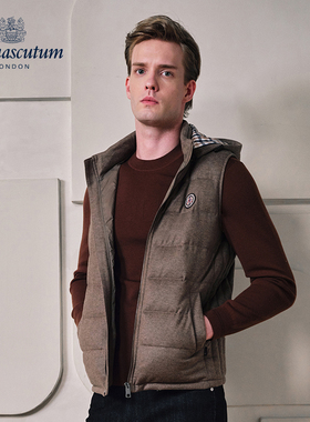 Aquascutum/雅格狮丹秋冬新品时尚男连帽羽绒背心马甲Q50J8EM021