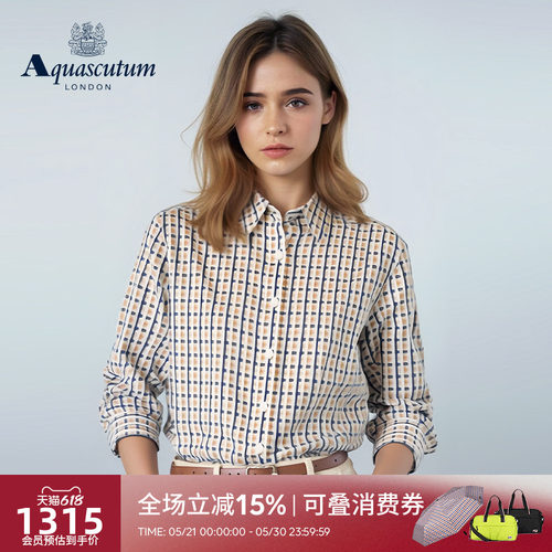 【雅格狮丹】女竖条格纹长袖衬衫
