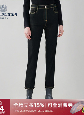 Aquascutum/雅格狮丹秋冬新品时尚女士黑色弹力牛仔裤Q5072EL011