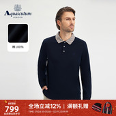 Aquascutum 通勤 商务休闲纯棉格纹领POLO衫 雅格狮丹秋冬新品 男士
