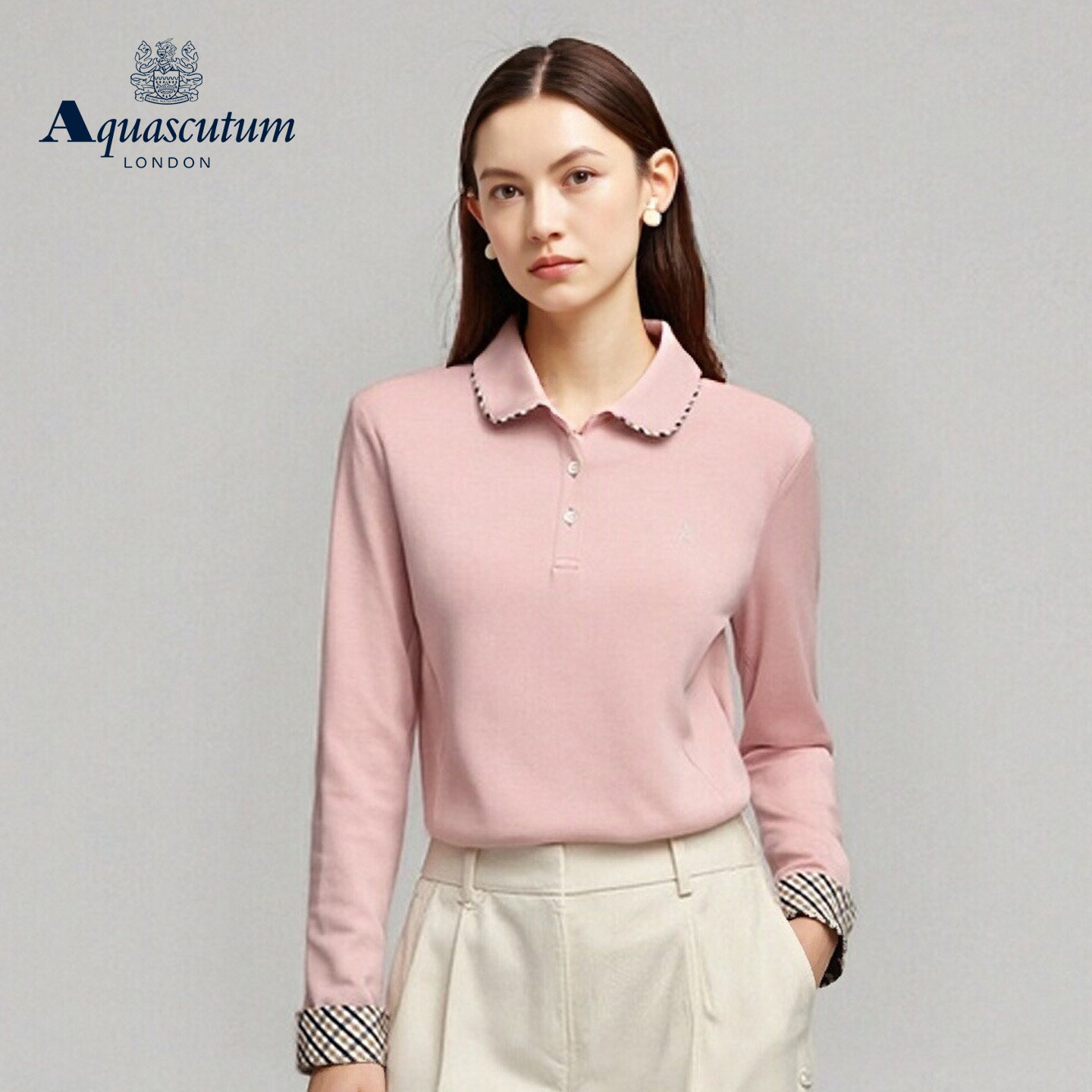Aquascutum/雅格狮丹秋冬新品女士简约时尚纯棉翻领T恤POLO衫气质