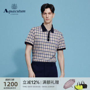 Aquascutum 男士 纯棉格纹翻领商务短袖 POLO 雅格狮丹2026春夏新品