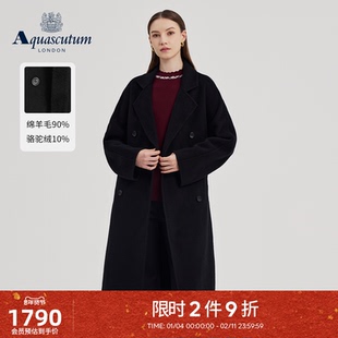Aquascutum/雅格狮丹2025秋冬新女长款毛呢外套骆驼绒双面呢大衣