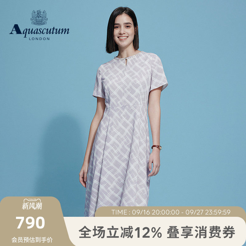 【雅格狮丹】女修身短袖连衣裙										