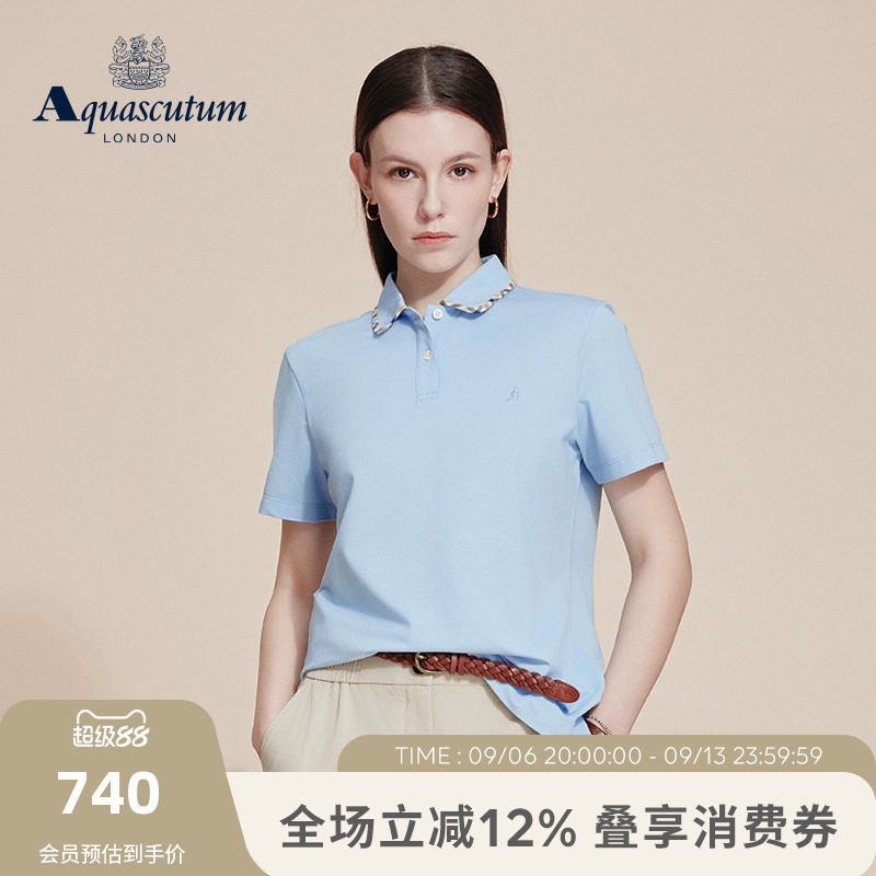 【雅格狮丹】女士格纹翻领polo衫图片