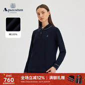 女简约纯棉格纹领商务长袖 Aquascutum 雅格狮丹秋冬新品 POLO气质