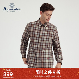 Aquascutum/雅格狮丹秋冬新品男纯棉商务休闲法兰绒格纹衬衫通勤