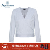 Aquascutum 上衣Q3965EL071 衬衫 雅格狮丹女士短款 V领纯色简约长袖