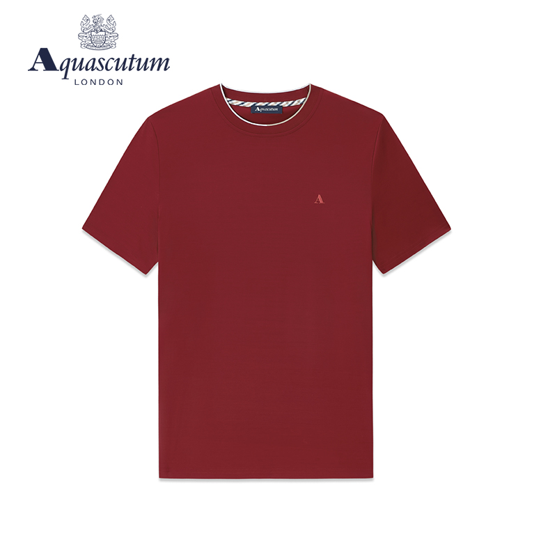 Aquascutum/雅格狮丹春夏新款深红男式短袖T恤Q4970EM061