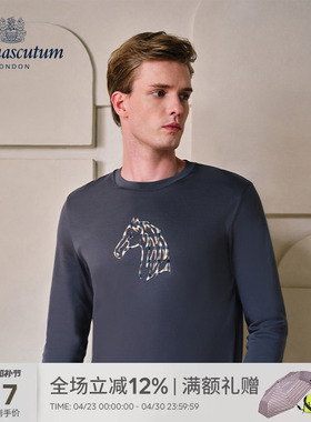 Aquascutum/雅格狮丹秋冬新品时尚男士纯棉休闲长袖T恤Q50D1EM011